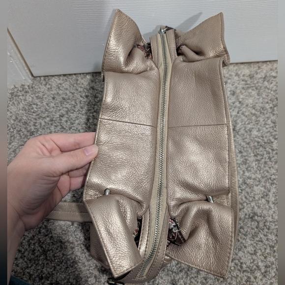 Tignanelle Metallic Gold Pebble Leather Double Handle with Zipper Shoulder Bag - Picture 9 of 13